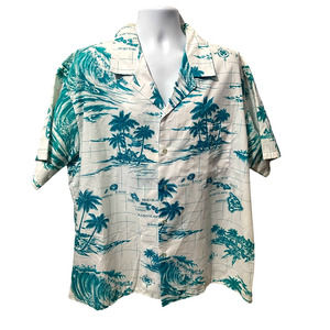 Vintage New Horizon made in Hawaii 2XL Island print Hawaiian Button Down Shirt